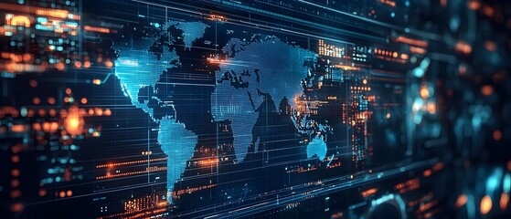 Digital interface showcasing various economic policy scenarios and their projected outcomes on a global scale enabling predictive planning and data driven decision making