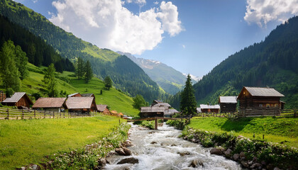 Obraz premium 山間の村の風景 04