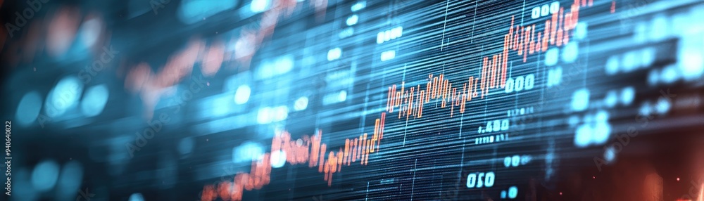 Poster dynamic digital stock market graph showcasing growth trends with vibrant colors and intricate patter