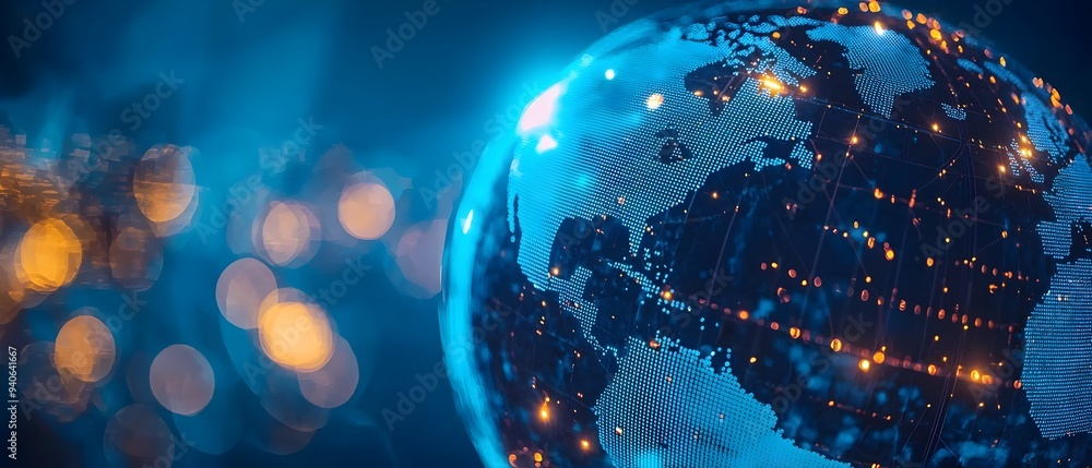 Aufkleber illuminated digital globe with economic policies and data visualizations highlighting the diversity 