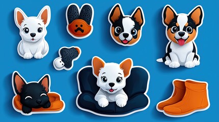 Fototapeta premium A colorful collection of cute dog stickers featuring adorable pups with expressive faces and playful poses on a vibrant background.