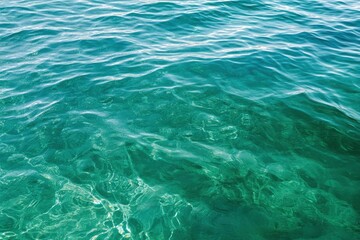 Obraz premium Blue green surface of the ocean in Catalina Island California with gentle ripples on the surface and light refracting , ai