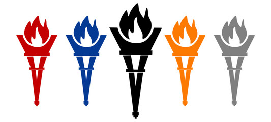 Eiffel tower Olympic torch, Olympic flame icon on Vector Illustration.