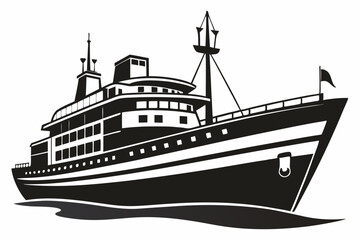 ship black Silhouette vector,Ship and marine boat black silhouette se