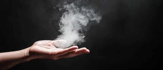  Person holds up hand with smoke rising from its palm