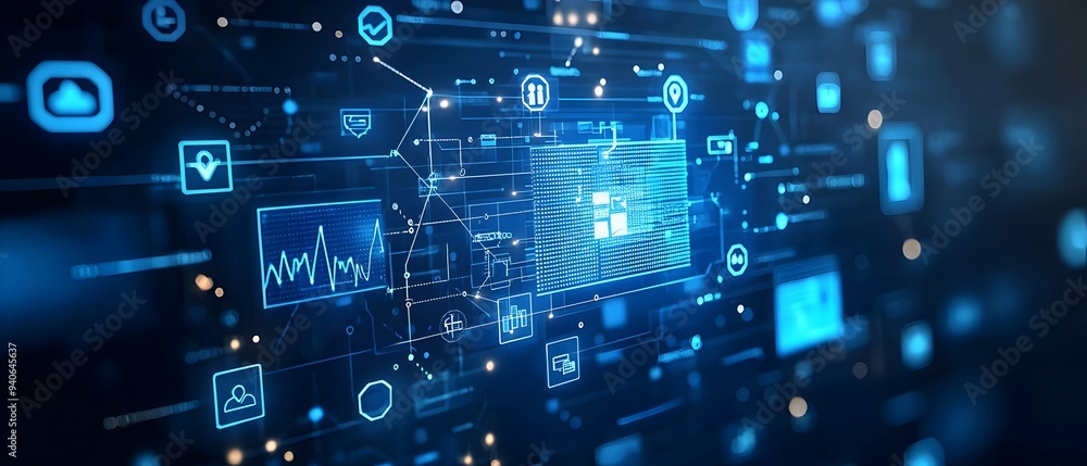 Poster of digital data analytics and economic policy affecting the healthcare industry represented by futur