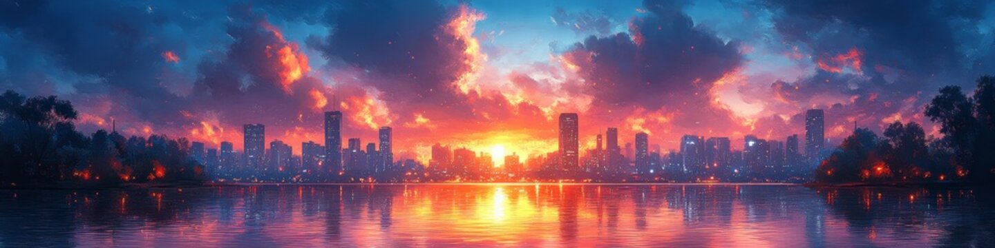Futuristic Anime-Style Cityscape: Vibrant Digital Illustration of a High-Tech Metropolis Skyline. Creative Urban Landscape Blending Sci-Fi Elements with Cartoon Aesthetics, Perfect for Marketing Campa