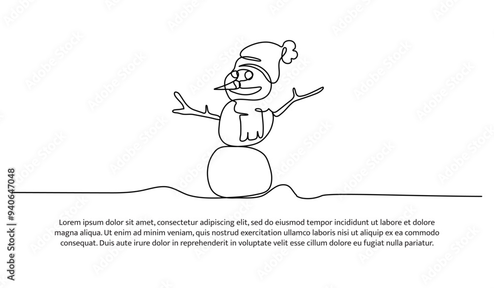 Poster continuous line design of creations from snow. single line decorative element drawn on white backgro