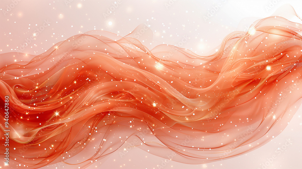 Poster flowing peach chiffon fabric with sparkling light effects