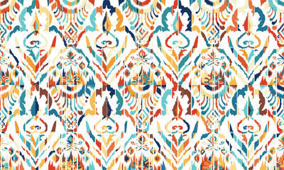 Abstract Ikat seamless pattern, perfect for ethnic-themed backgrounds, curtains, carpets, wallpapers, clothing, and decorations. Ideal for wrapping paper, batik,greeting cards, printing,creative uses.