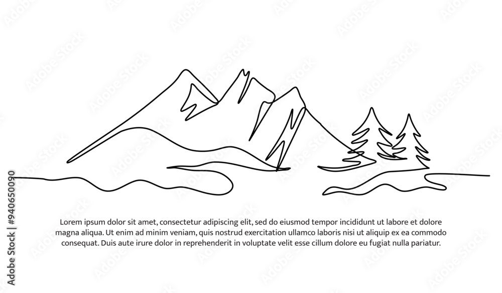 Aufkleber continuous line design of mountains covered in snow. single line decorative element drawn on white b