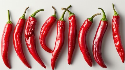 Delicious red chili peppers, white background