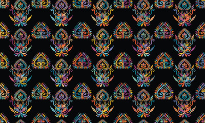 Abstract Ikat seamless pattern, perfect for ethnic-themed backgrounds, curtains, carpets, wallpapers, clothing, and decorations. Ideal for wrapping paper, batik,greeting cards, printing,creative uses.