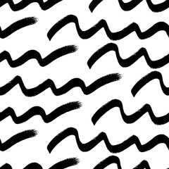 Seamless pattern with black wavy grunge brush strokes