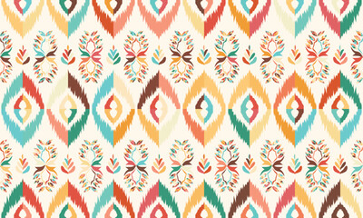 Abstract Ikat seamless pattern, perfect for ethnic-themed backgrounds, curtains, carpets, wallpapers, clothing, and decorations. Ideal for wrapping paper, batik,greeting cards, printing,creative uses.