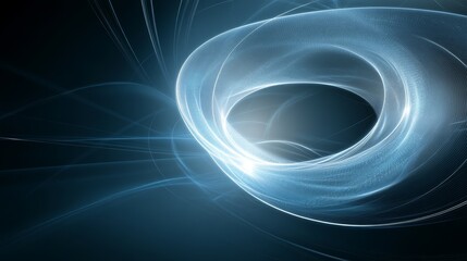 Obraz premium A blue glowing ring, appearing as a portal or vortex, is featured against a dark background. This image symbolizes mystery, infinity, digital, abstract, and light.
