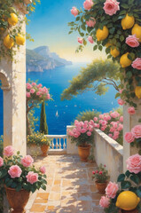 Italian morning scene during sunrise, italian architecture 