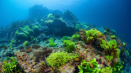 a view of a seamount with diverse algae and marine plants