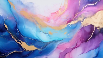 Ethereal Dreamscape: Blue, Purple, Pink, and Gold Painting