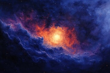 Fototapeta premium Abstract Painting of a Bright Star in a Dark Galaxy