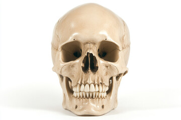 Fototapeta premium Realistic Human Skull on White Background with Dramatic Lighting