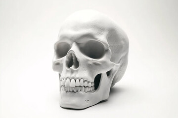 Obraz premium Realistic Human Skull on White Background with Dramatic Lighting