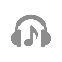 Listening to music vector icon. Headphones or earphones with musical note symbol.