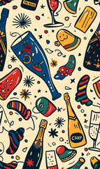 New Year and Christmas 2d cartoon or graphic advertising background, Seamless pattern