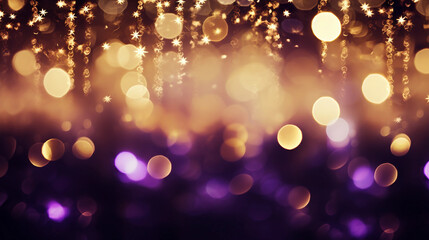 purple gold and black glitter vintage lights backgroud