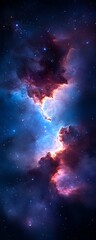 Fototapeta premium Abstract cosmic nebula with bright blue and white light in dark space.