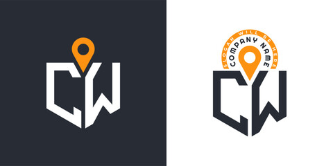 CW Location Logo Bundle. Letter CW Logo Dual Vector Icons for Recruitment and Navigation