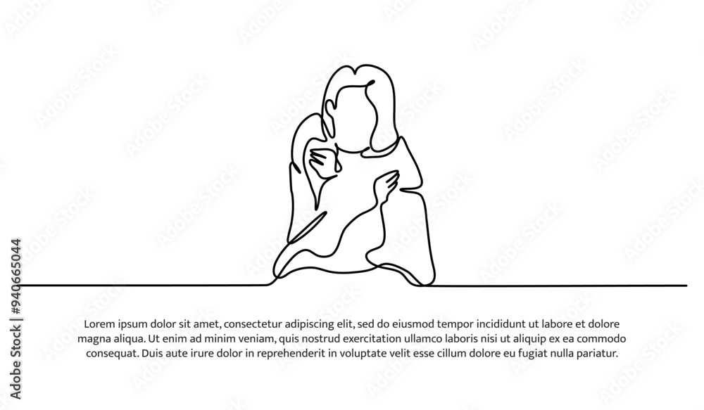 Aufkleber continuous line design of a daughter was cold and then covered in a blanket. single line decorative 