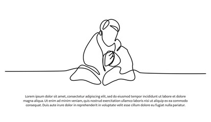 Continuous line design of a boy feels cold and flu. Single line decorative element drawn on white background.