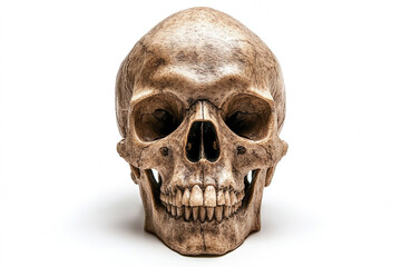 Obraz premium Realistic Human Skull on White Background with Dramatic Lighting