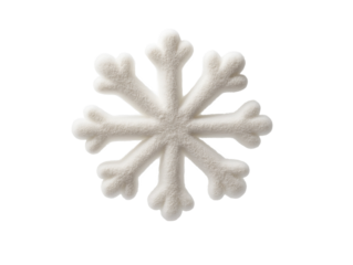 photo of a soft cotton snowflake-shaped doll floating in mid-air on isolated background
