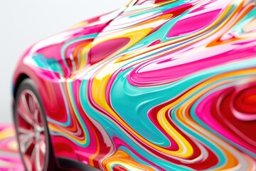Vibrant Flowing Car Paint, an abstract display of swirling colors and dynamic patterns, showcasing the fluidity and movement of paint in a mesmerizing visual experience