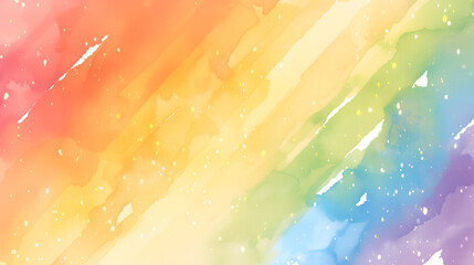 Beautiful rainbow watercolor background with soft translucent paint on white paper. Pride Month template design
