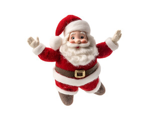Fototapeta premium photo of a Christmas-themed Santa Claus doll floating in mid-air on isolated background 
