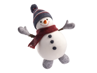 photo of a snowman doll floating in mid-air on isolated background
