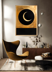 Golden Crescent Moon Abstract Wall Art