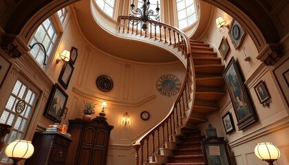 Obraz premium Old French rooms filled with antique furniture and ornate details, where soft light filters through lace curtains. Thick layers of oil paint depict the rich textures of the walls and vintage decor, Ge