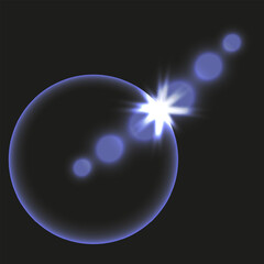 Style Glare light circle isolated black background. Solar system star template design. Vector Highlight element for photo web social media graphic design