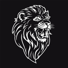 Lion's Roar: A Graphic Design of a Lion'S Head in Black and White
