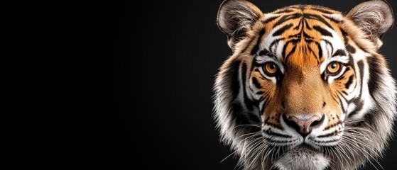  A tight shot of a tiger's eye against a black backdrop