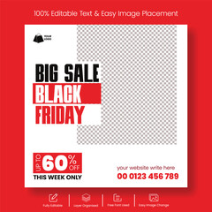 Black Friday sale promotional Editable social media posts, web banner ads template, ecommerce sale promotion advertising template design