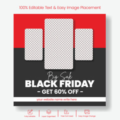 Black Friday sale discount offer Editable social media posts, banner, ads template and square flyer or poster template design