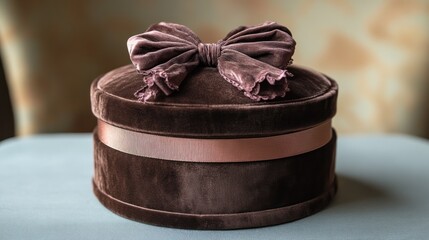 Brown Velvet Gift Box With Ribbon And Bow
