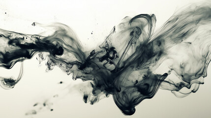 abstract silver and gunmetal ink storm artwork, abstract illustration of ink flowing in the clear water, creating an abstract design with fluid shapes and splashes of color