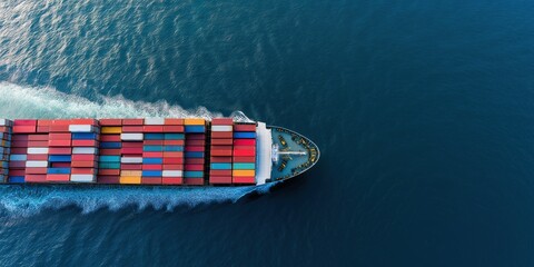 Aerial View of a Cargo Ship with Containers Navigating the Open Sea