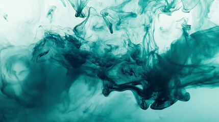abstract teal ink storm artwork, abstract illustration of ink flowing in the clear water, creating an abstract design with fluid shapes and splashes of color